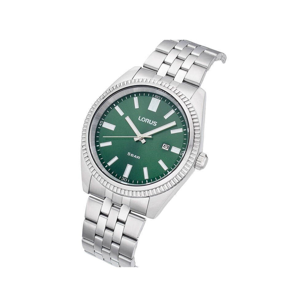 Lorus Quartz Gents 42mm Green Sunray Dial Steel Bracelet Watch image number 1