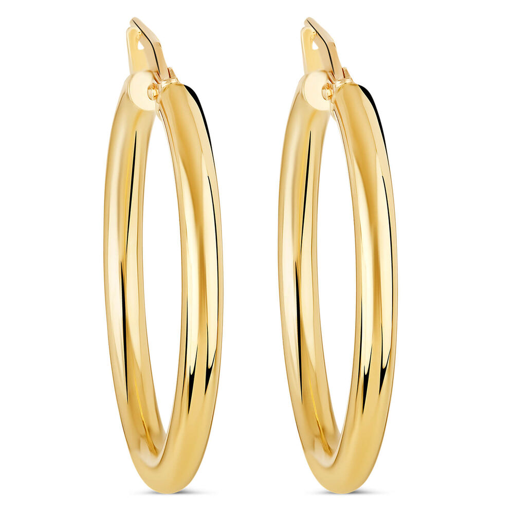 9ct Yellow Gold 20mm Plain Hoop Earrings image number 0