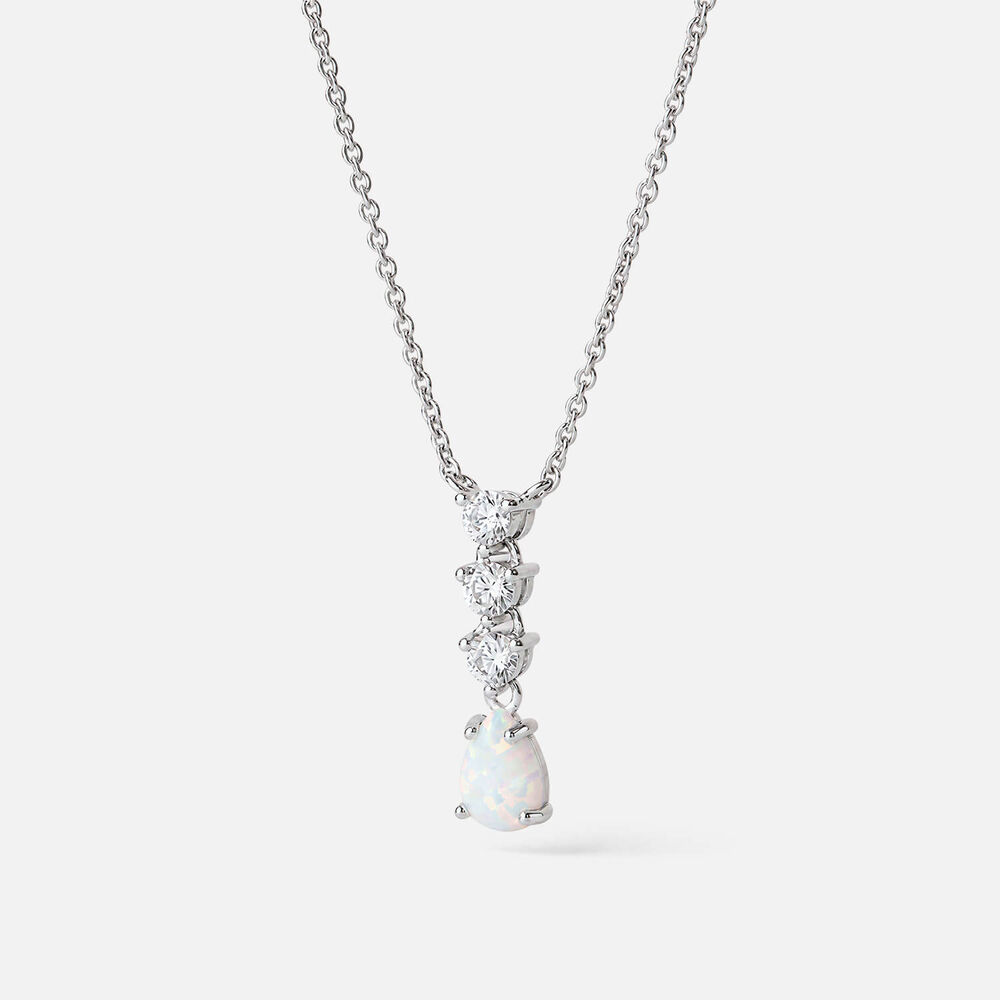 Sterling Silver Pear Opal 3 Cubic Zirconia Top Necklet