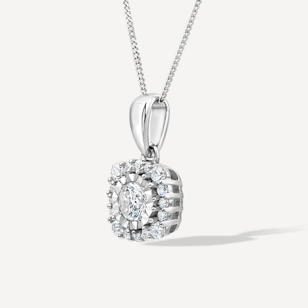 9ct White Gold 0.26ct Square Illusion Diamond Halo Pendant image number 1