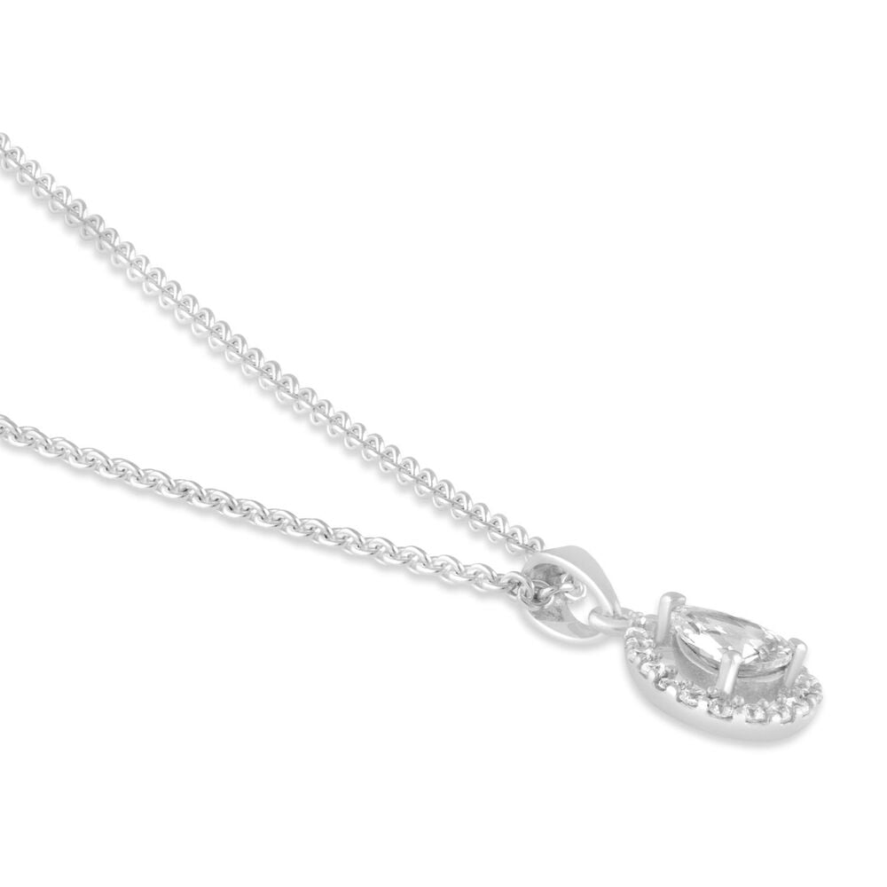 Sterling Silver Pear Cubic Zirconia Halo Pendant (Chain Included)