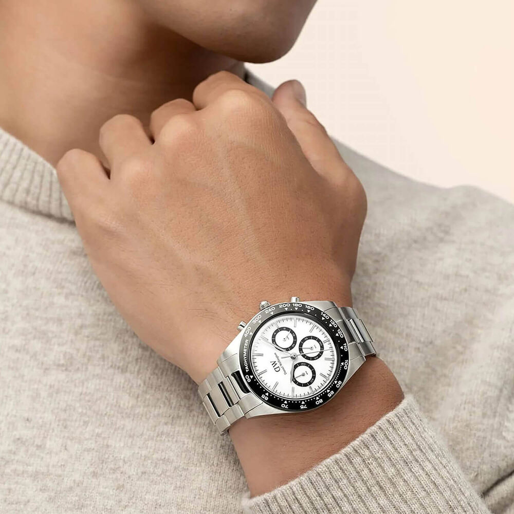 Daniel Wellington Iconic Tachymeter 42mm White Dial Stainless Steel Bracelet Watch