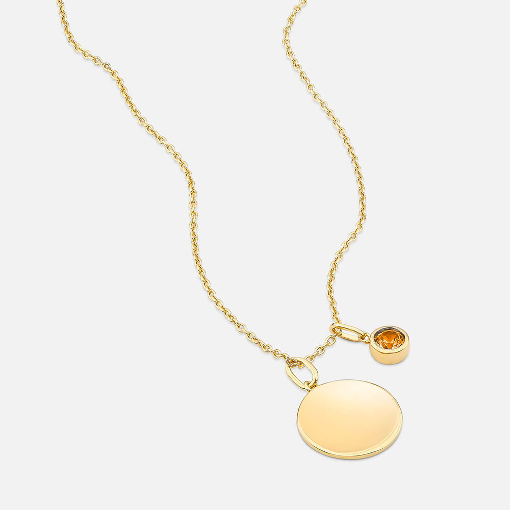 Yellow Gold Plated Vermeil Sterling Silver November Birthstone Citrine Disc Pendant