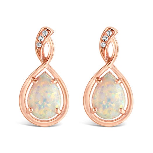 9ct Rose Gold Pear Opal Twist Diamond Top Stud Earrings