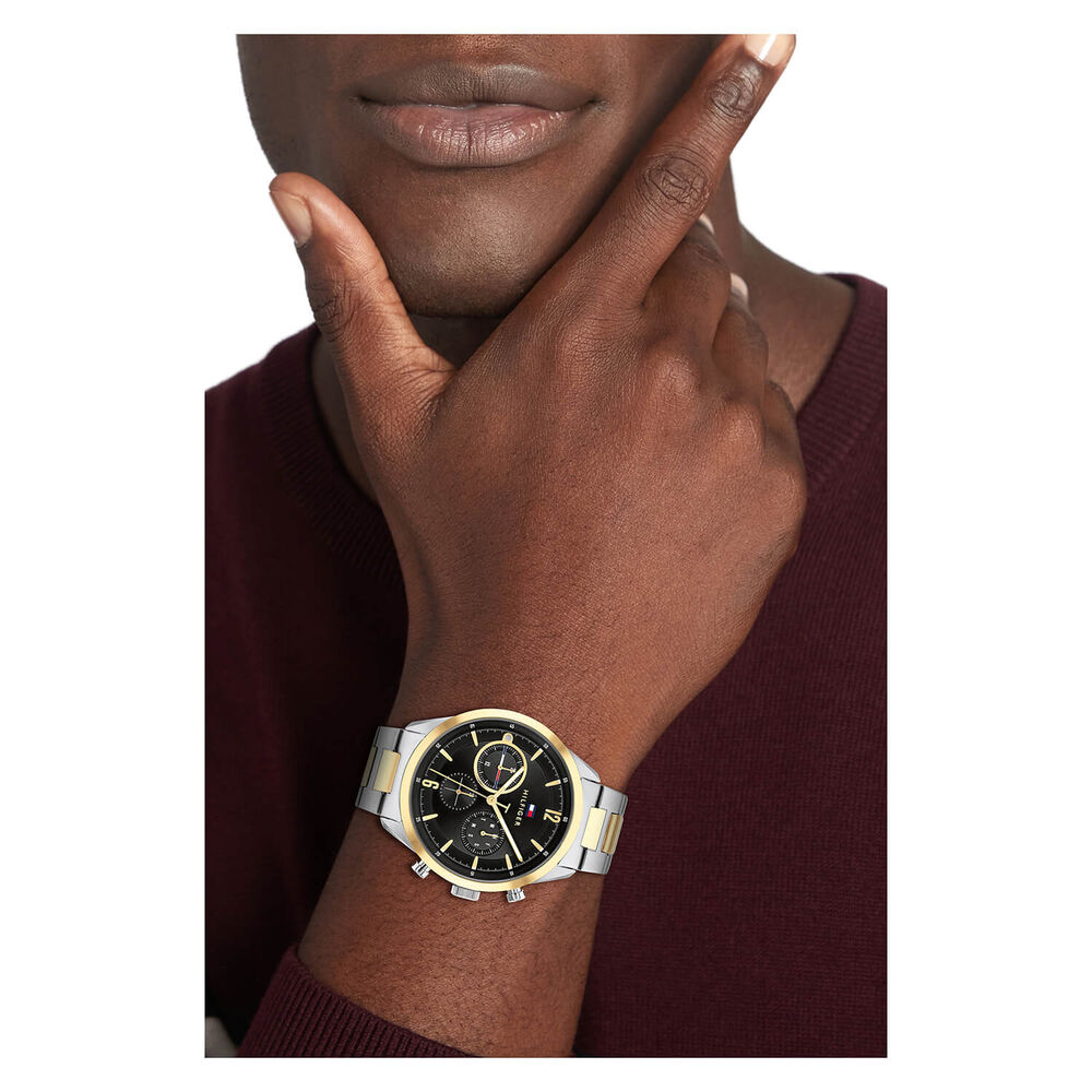 Tommy Hilfiger Chronograph 44mm Quartz Black Dial Steel & Yellow Gold IP Bracelet Watch image number 2
