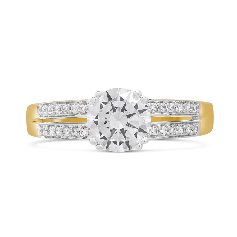 9ct Yellow Gold Cubic Zirconia Solitaire with Pave Cubic Zirconia Split Shoulders Ring image number 1