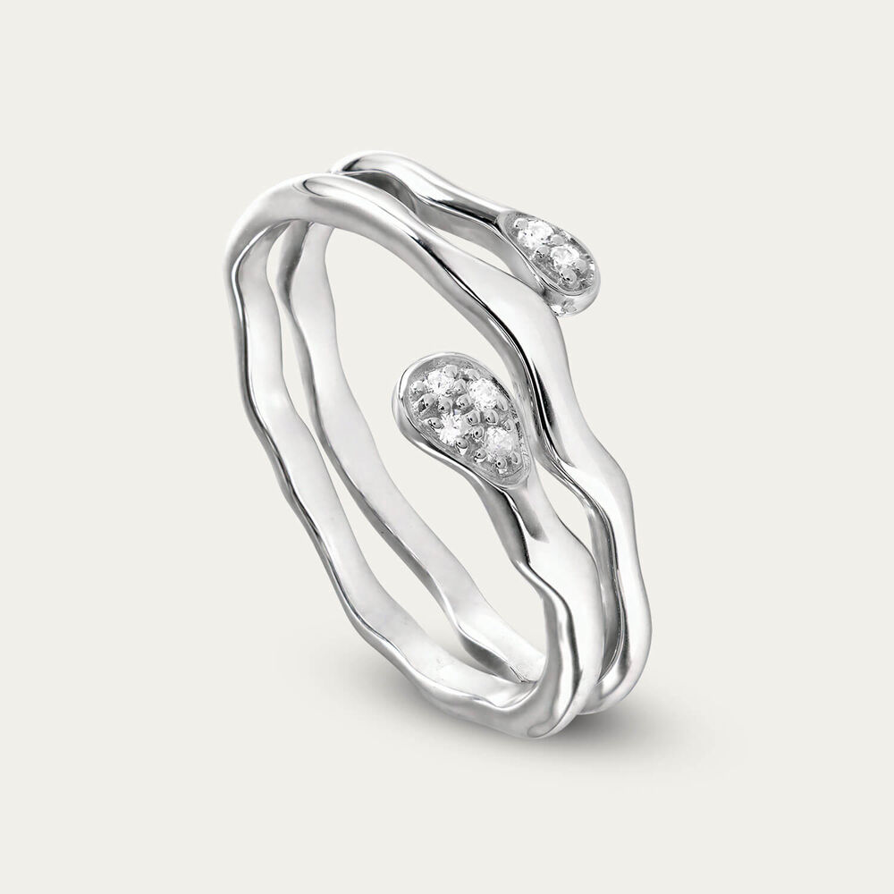 Sterling Silver Three Strand Pave Cubic Zirconia Tip Ring