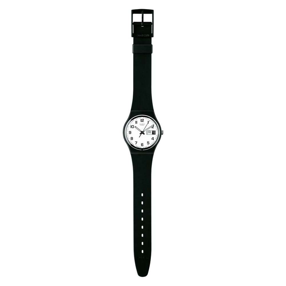 Swatch Once Again 34mm White Dial Black Strap Watch