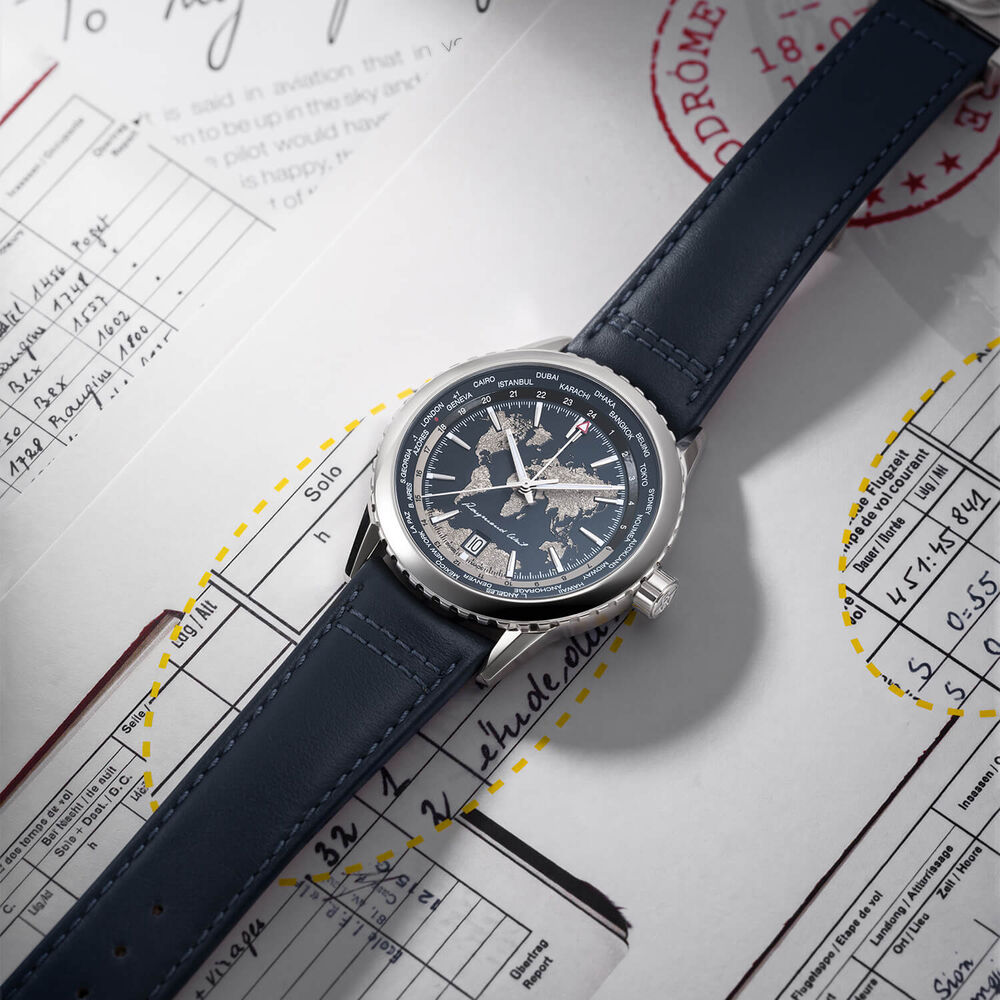 Raymond Weil Freelancer World-Traveller Limited Edition 40mm Blue Dial Leather Strap Watch