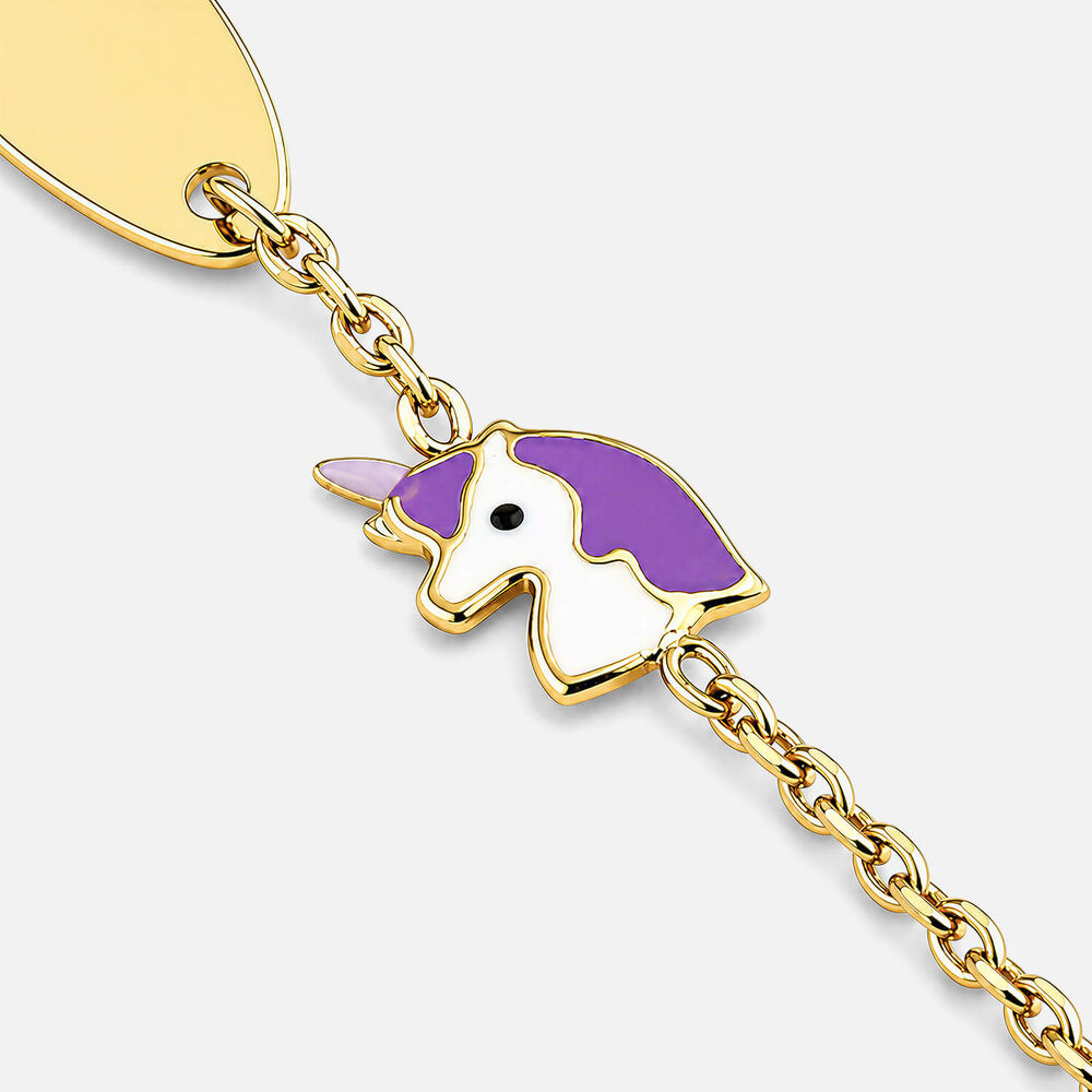 Yellow Gold Plated Sterling Silver Unicorn Charm Kids Bracelet