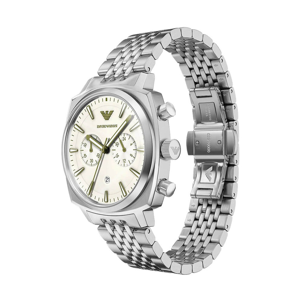 Emporio Armani Carlo 40mm Beige Dial Stainless Steel Bracelet Chronograph Watch
