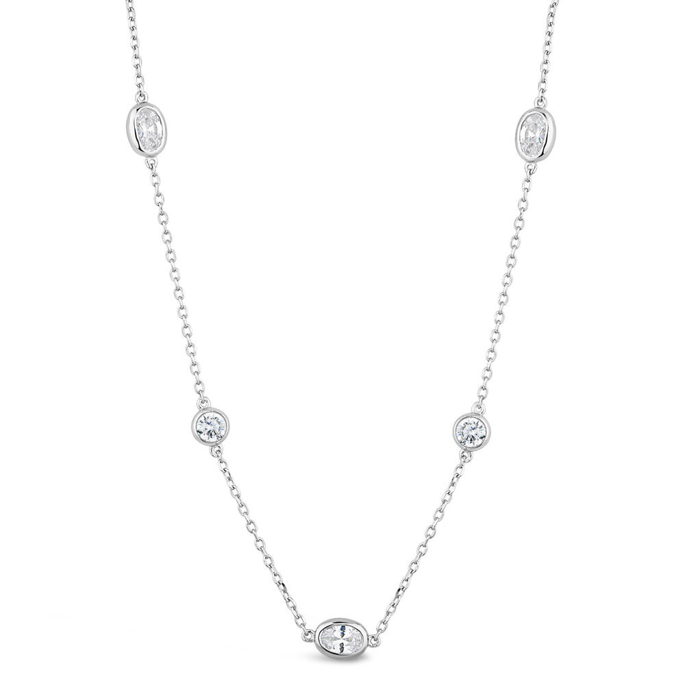 Sterling Silver Cubic Zirconia Round & Oval Necklet image number 0
