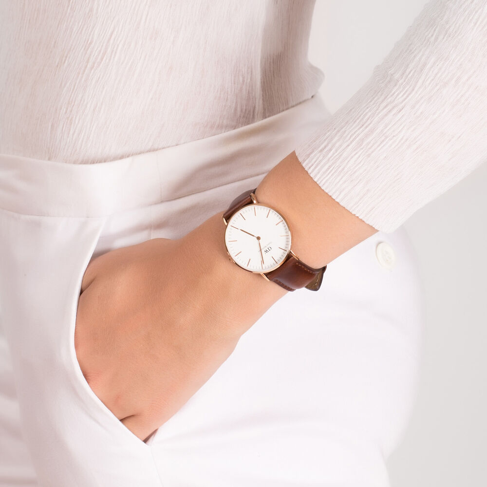 Daniel Wellington Classic St Mawes Lady rose gold-plated and brown leather strap watch image number 1