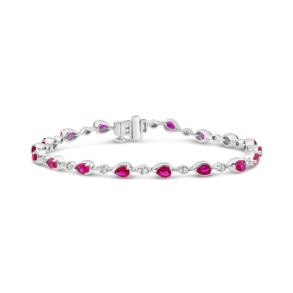 9ct White Gold Pear Ruby & 0.33ct Diamond Bracelet