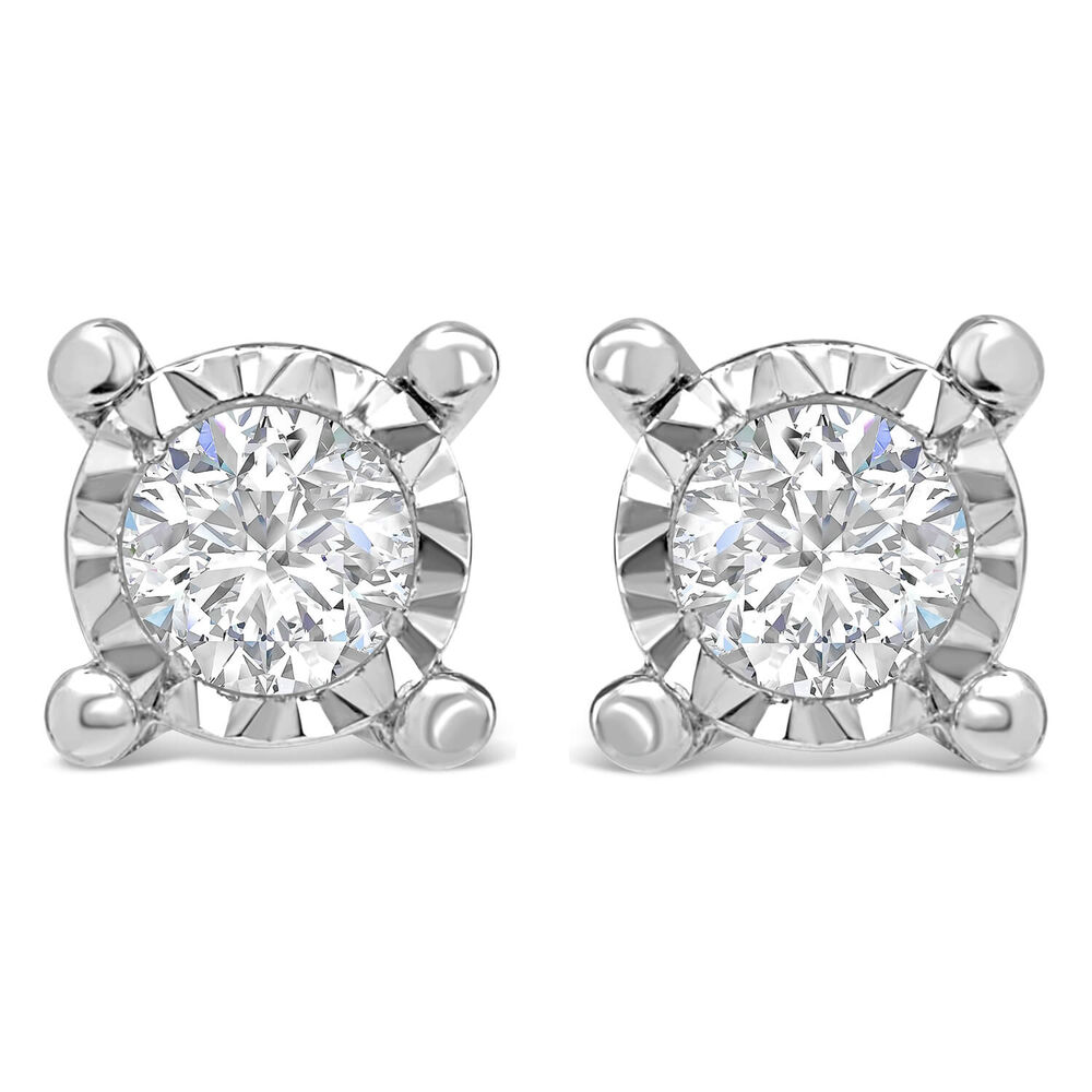 9ct White Gold Diamond Stud Earrings image number 0
