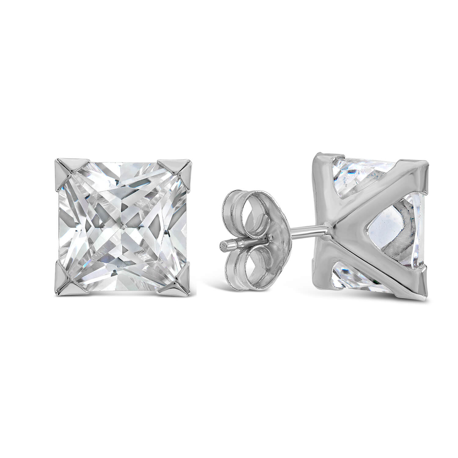 9ct White Gold 8mm Princess Cut Cubic Zirconia Stud Earrings