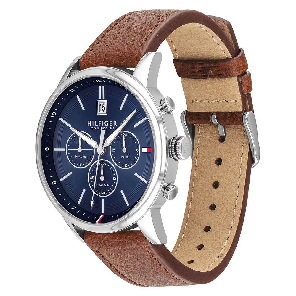 Tommy Hilfiger 44mm Blue Dial Brown Strap Watch image number 2