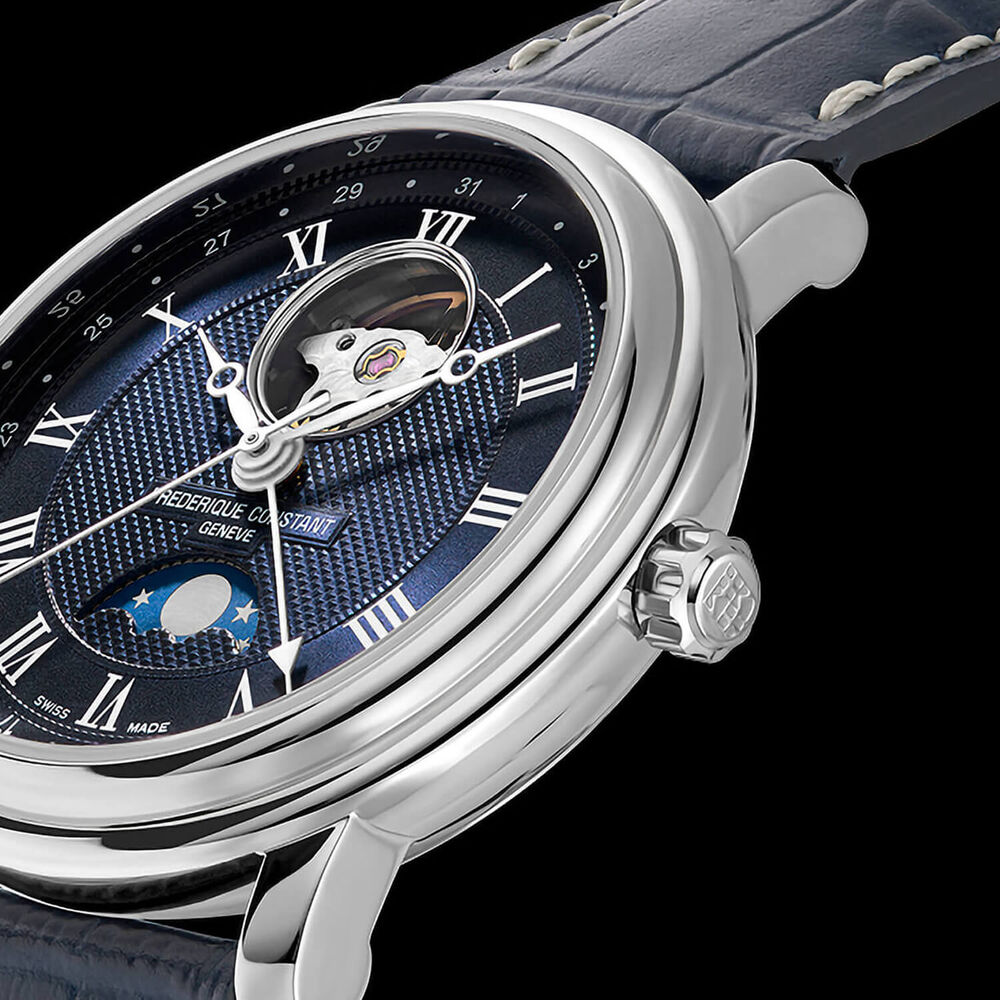 Frederique Constant Classics Heart Beat Moonphase Date 40mm Blue Dial Leather Strap Watch image number 4
