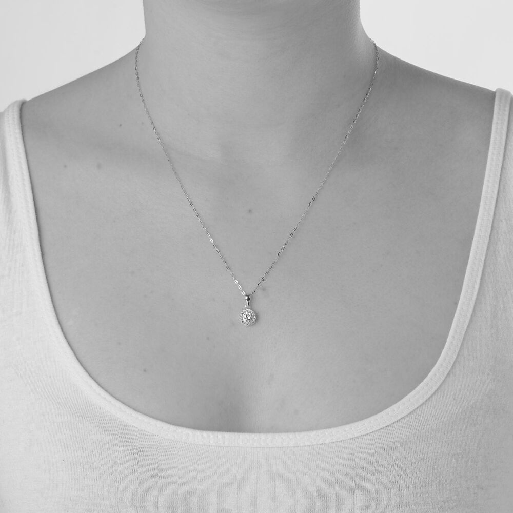 9ct White Gold Cubic Zirconia Halo Slider Pendant (Chain Included) image number 1