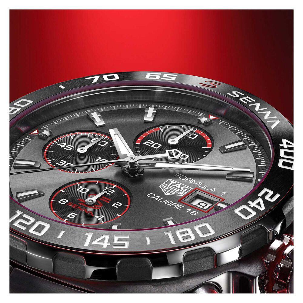 TAG Heuer Formula 1 Chronograph x Senna 44mm Black Dial Stainless Steel Bracelet Watch image number 8