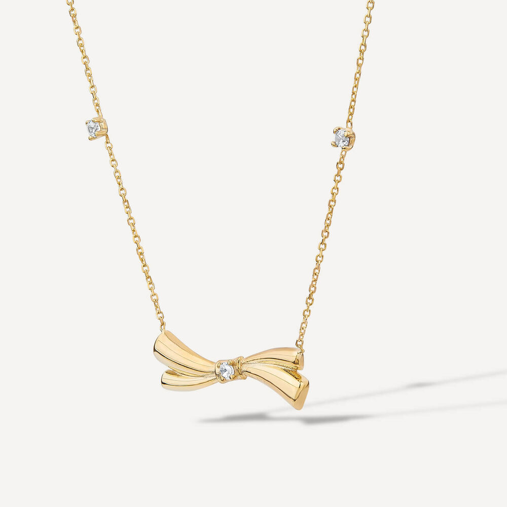9ct Yellow Gold Cubic Zirconia Set Bow Necklet image number 1