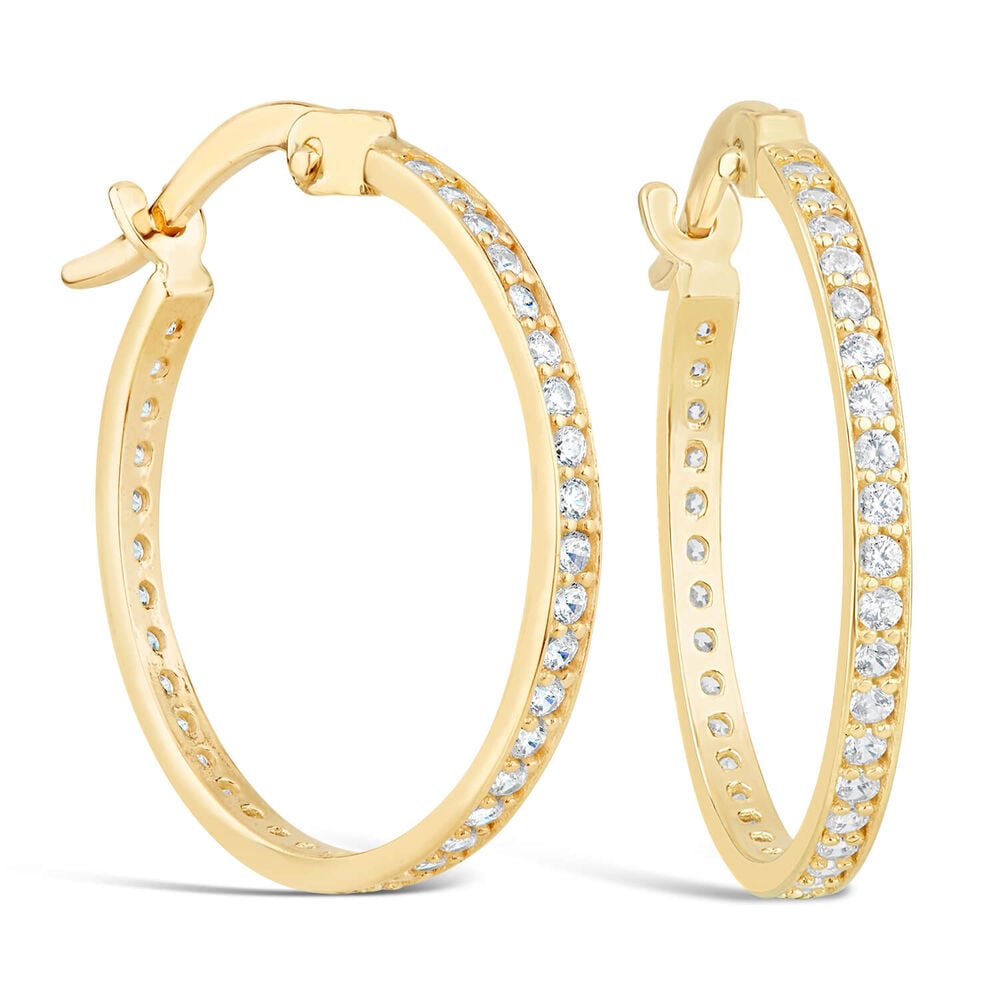 9ct Yellow Gold & Cubic Zirconia Small Hoop Earrings image number 1
