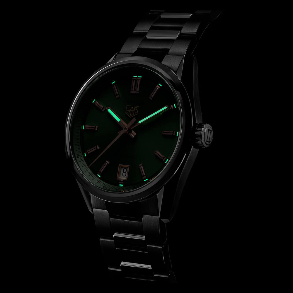TAG Heuer Carrera Date 36mm Green Dial Rose Gold Index Stainless Steel Bracelet Watch image number 4