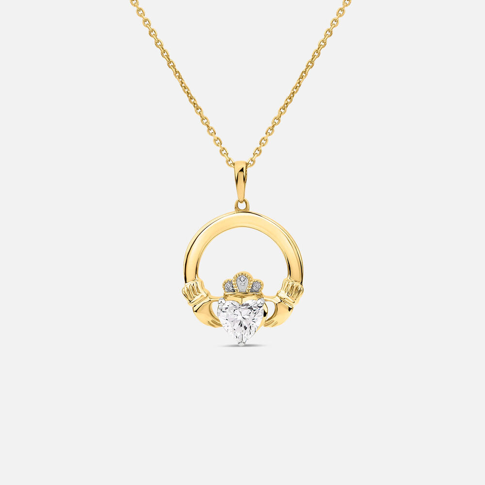 14ct Yellow Gold Lab Grown 0.75ct Diamond Claddagh Pendant