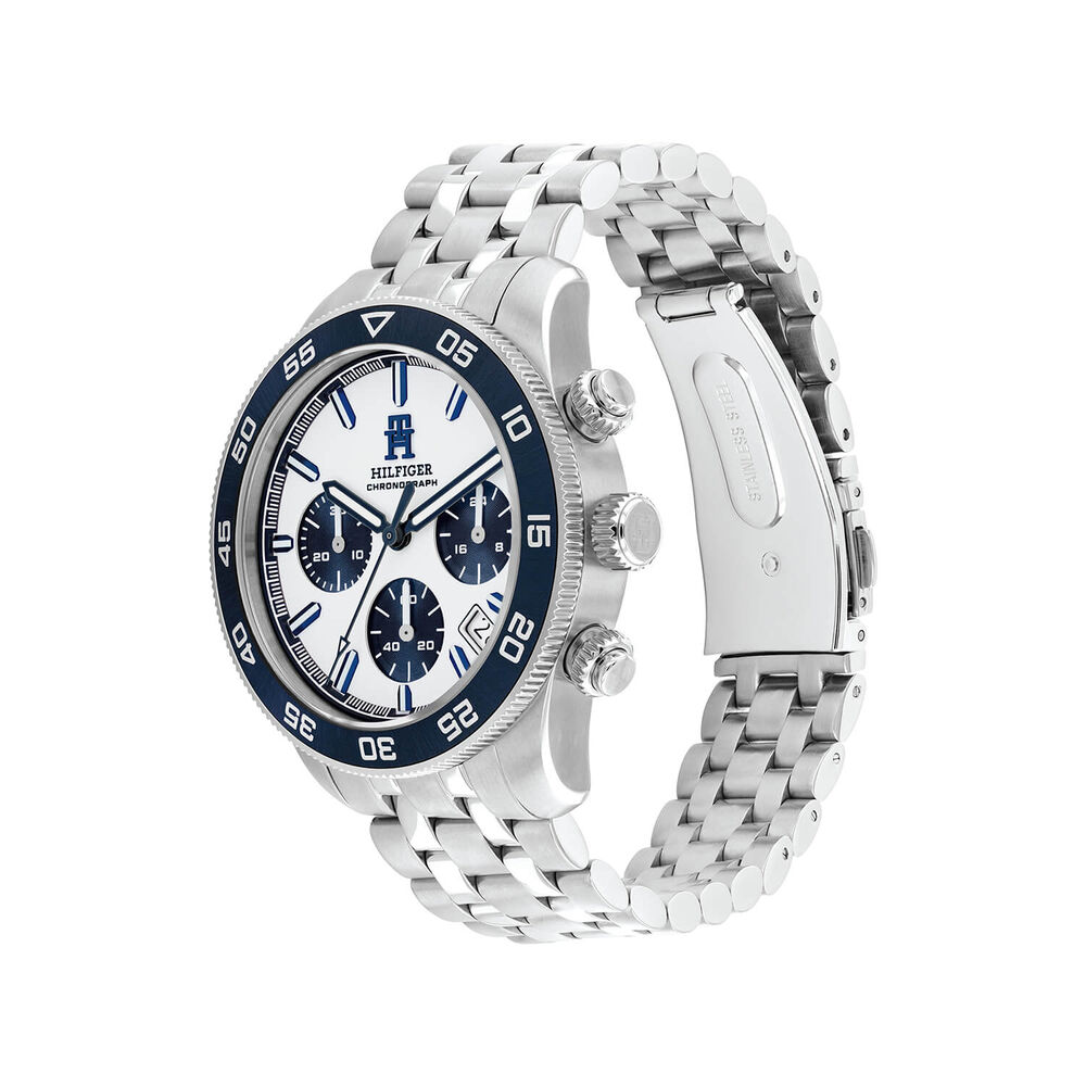 Tommy Hilfiger 41mm White Dial Blue Bezel Stainless Steel Bracelet Watch