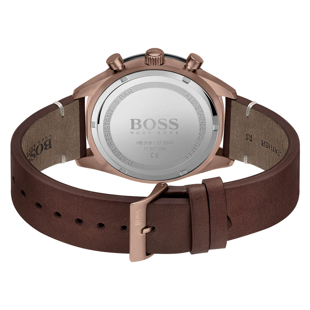 BOSS Santiago 44mm Chronograph Gray Dial Bronz IP Case Brown Strap Watch