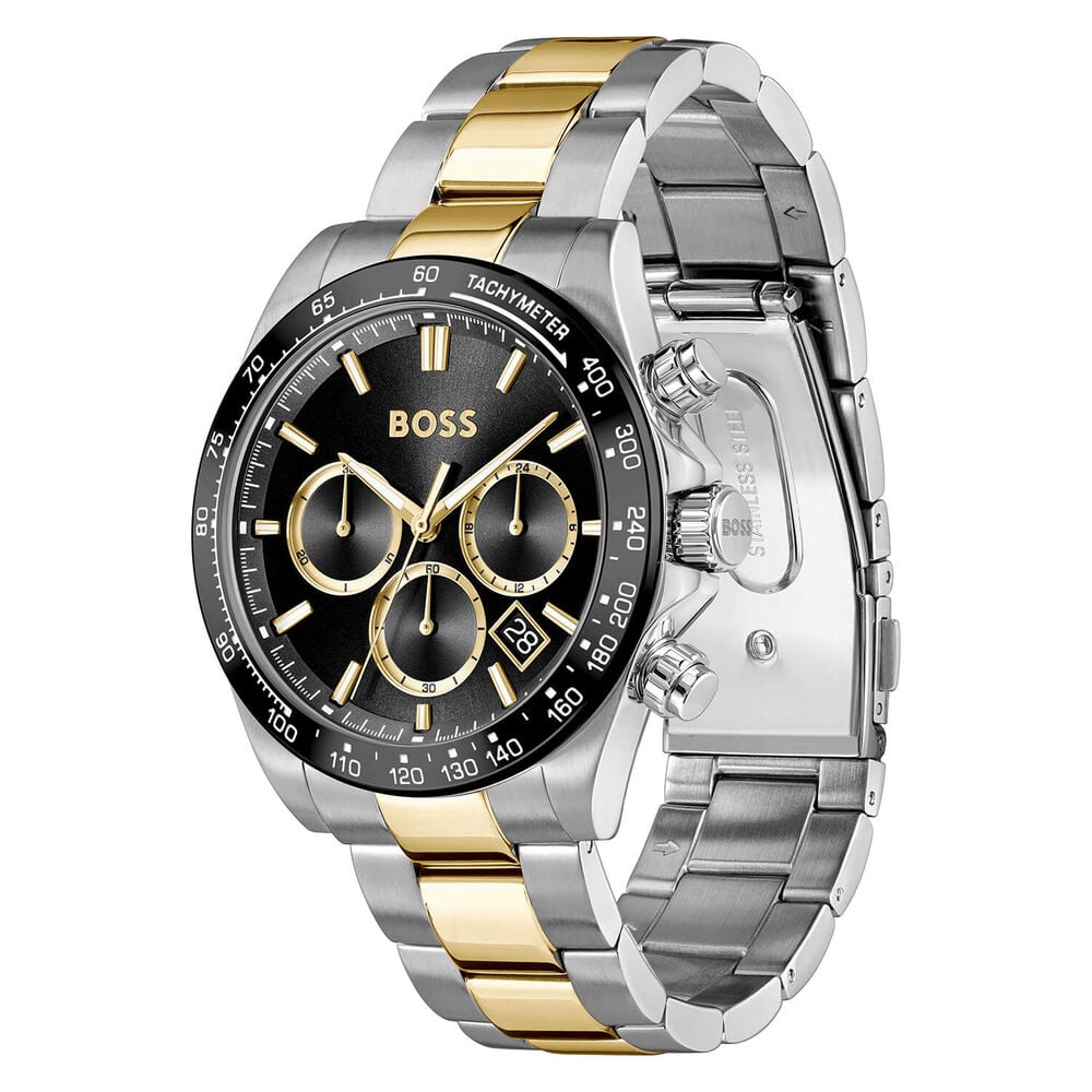 BOSS Hero 2.0 Chronograph 43mm Black Dial Two Tone Steel Bracelet Watch image number 1
