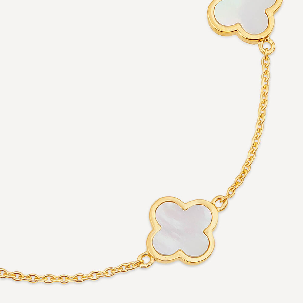 Yellow Gold Plated Sterling Silver Mother of Pearl 4 Clover Petal Bracelet