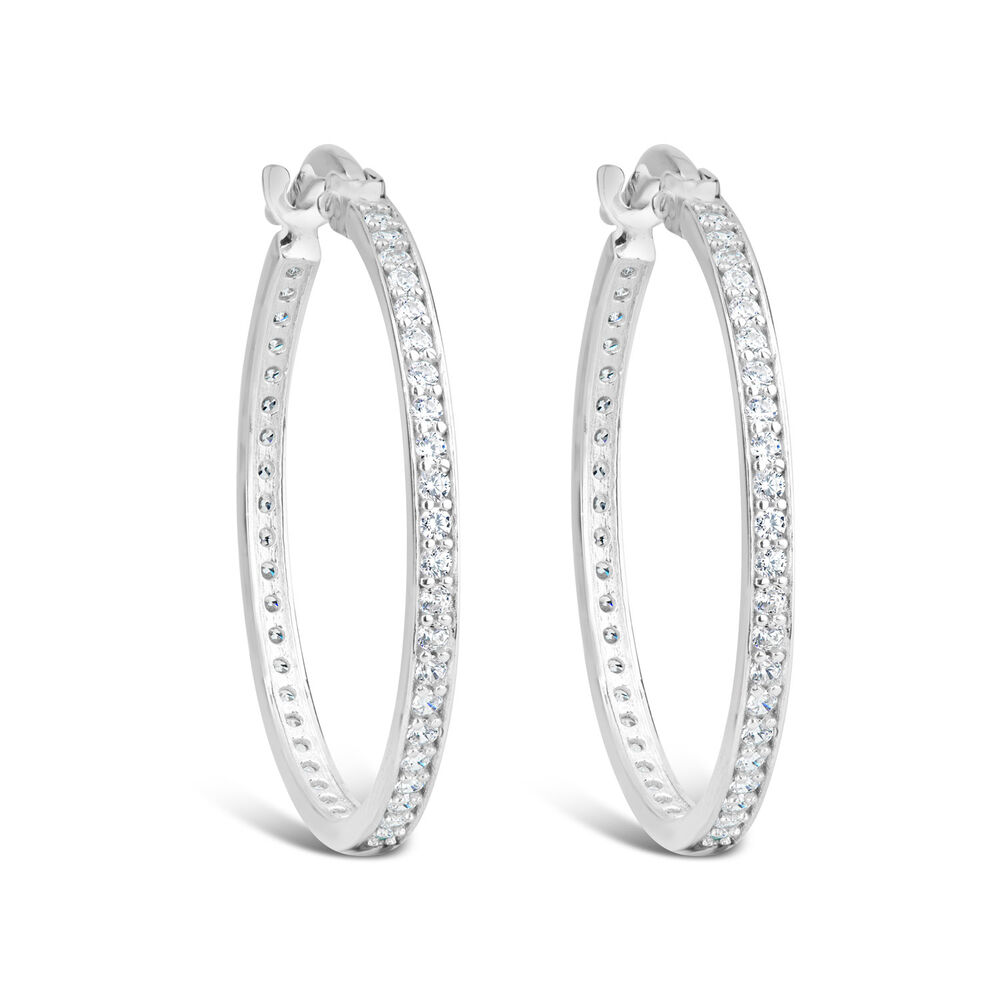 9ct White Gold & Cubic Zirconia Medium Hoop Earrings