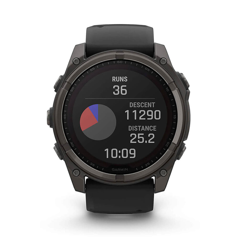 Garmin fenix&reg; 8 Solar 51mm Carbon Grey DLC Titanium Case Black Pebble Gray Silicon Strap Watch