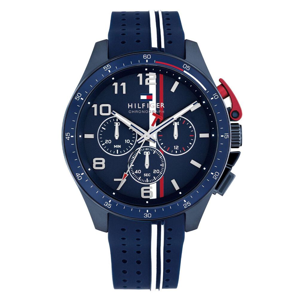 Tommy Hilfiger 46mm Blue Chronograph Dial Rubber Strap Watch image number 0