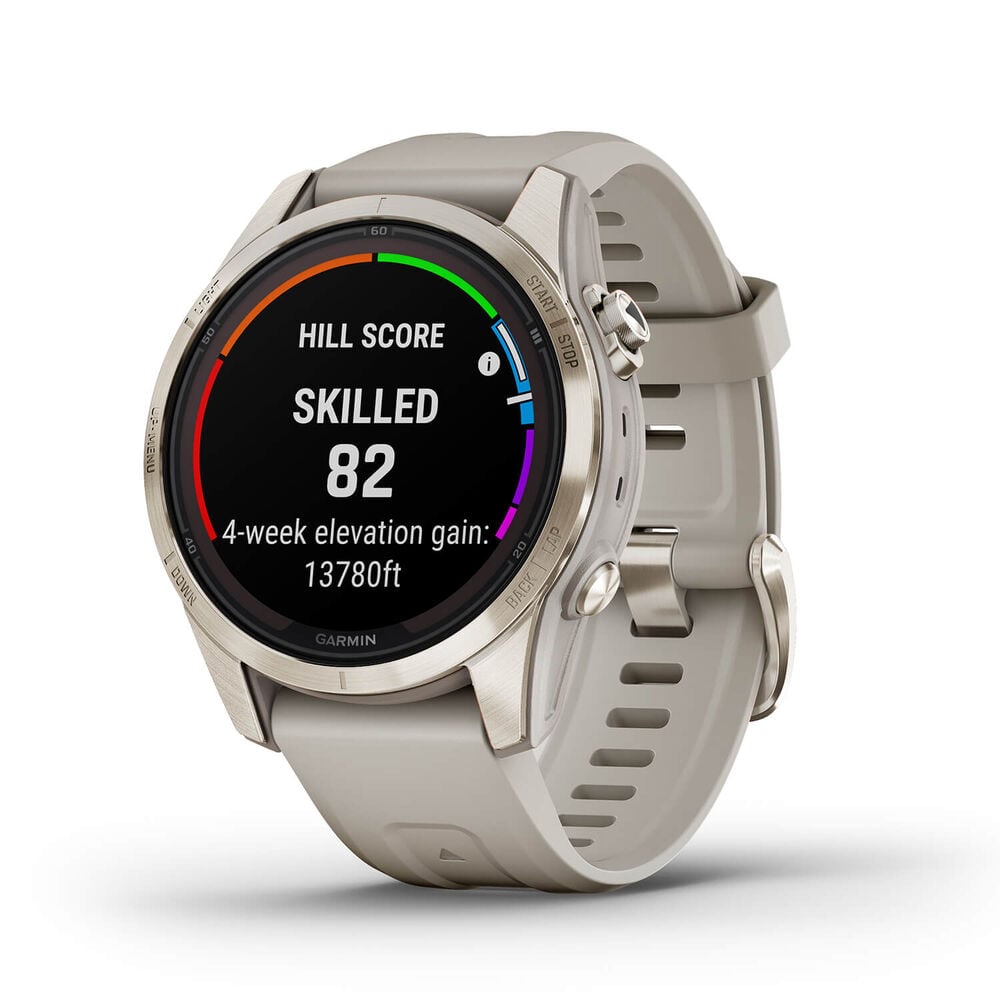 Garmin Fenix 7S Pro Sapphire Solar 42mm Cream Gold Case Light Sand Strap Watch