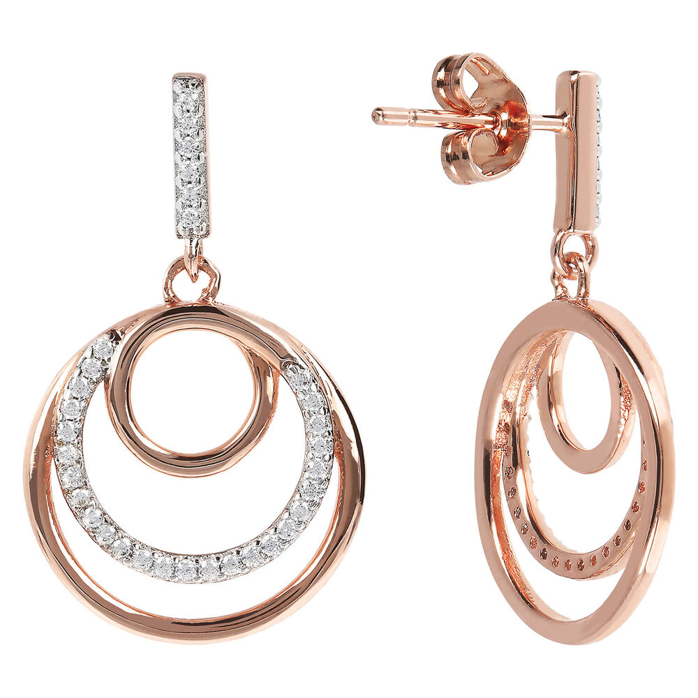 Bronzallure Altissima Collection 3 Open Circle Cubic Zirconia 2.5Cm Plain Drop Ladies Earrings