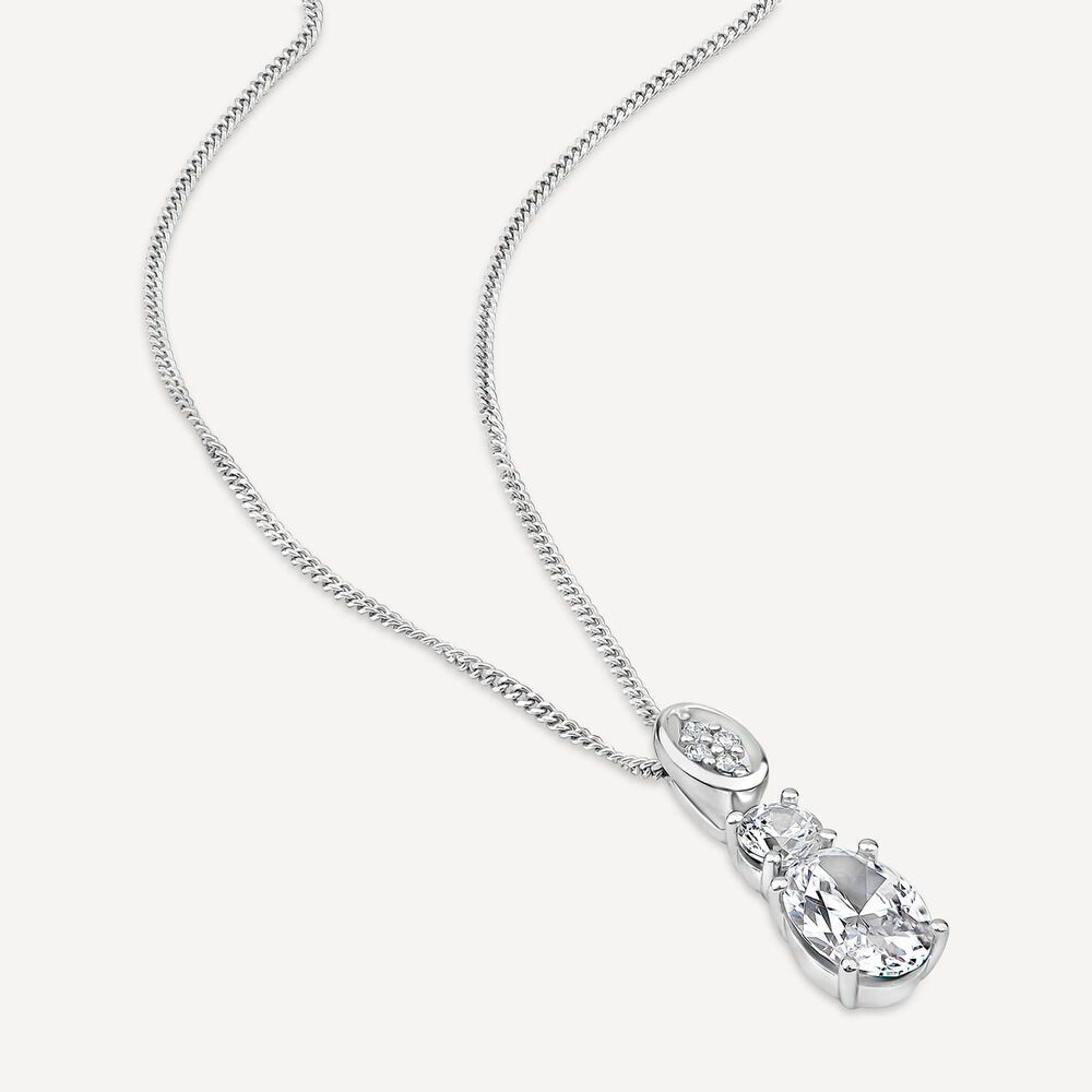 9ct White Gold Three Stone Cubic Zirconia Pendant image number 2
