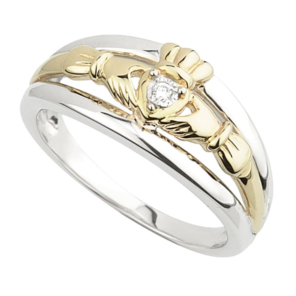 Silver, Gold and Diamond Claddagh Ring image number 0