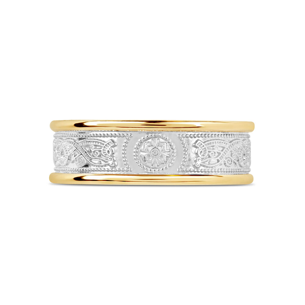 10ct Yellow Gold & Silver Celtic 6.5mm Men's Wedding Ring image number 1