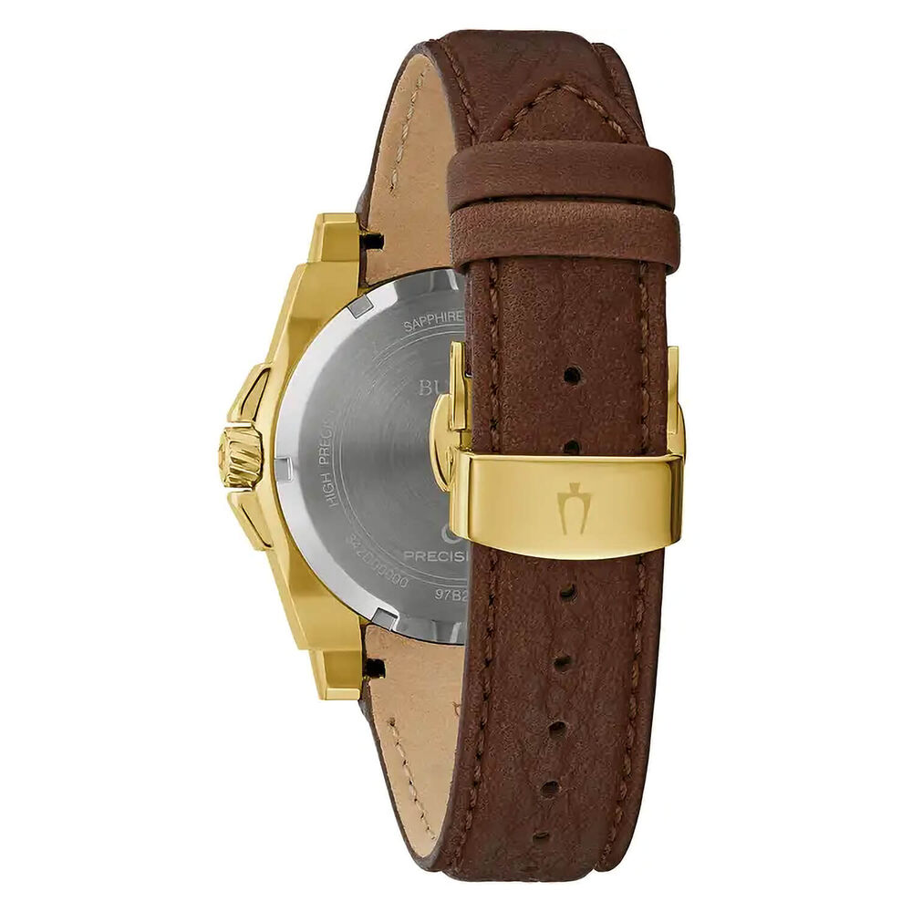 Bulova Icon 40mm Black Dial Gold Tone Case Brown Leather Strap Watch image number 1
