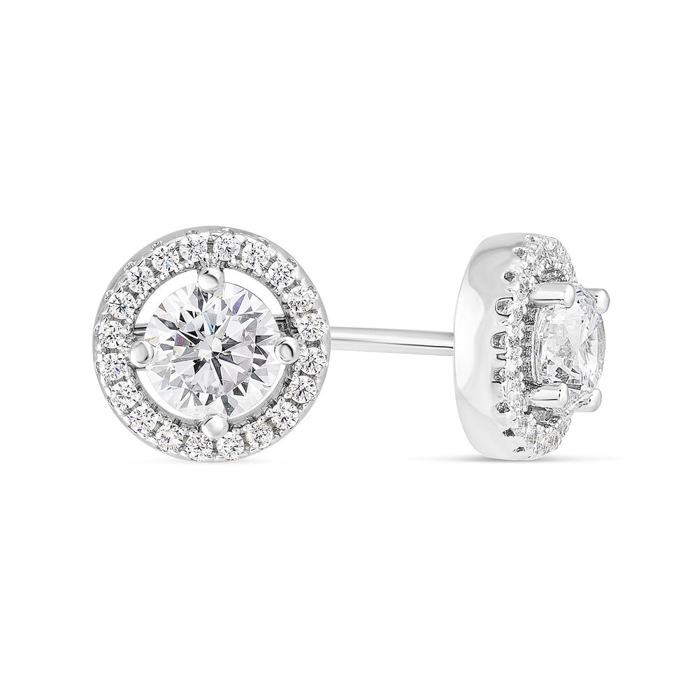 Sterling Silver Cubic Zirconia Halo Stud Earrings image number 2