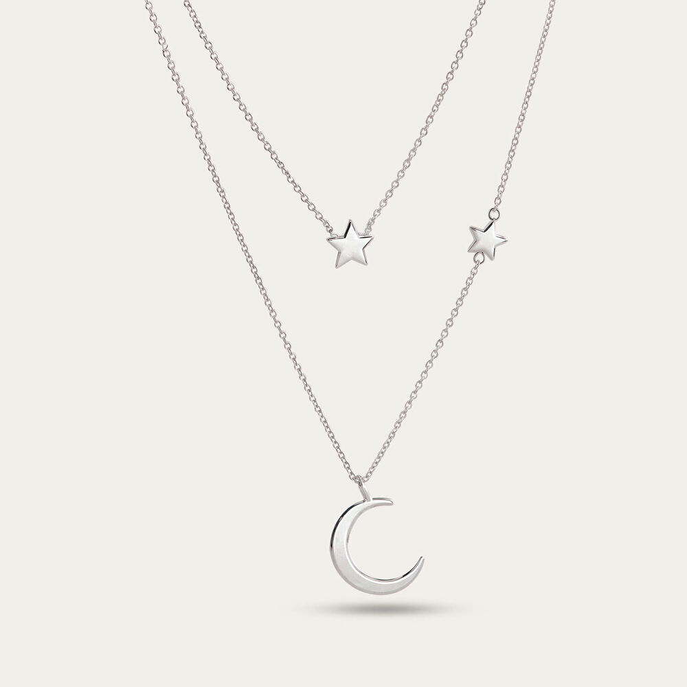 Sterling Silver Moon & Star Double Chain Necklet