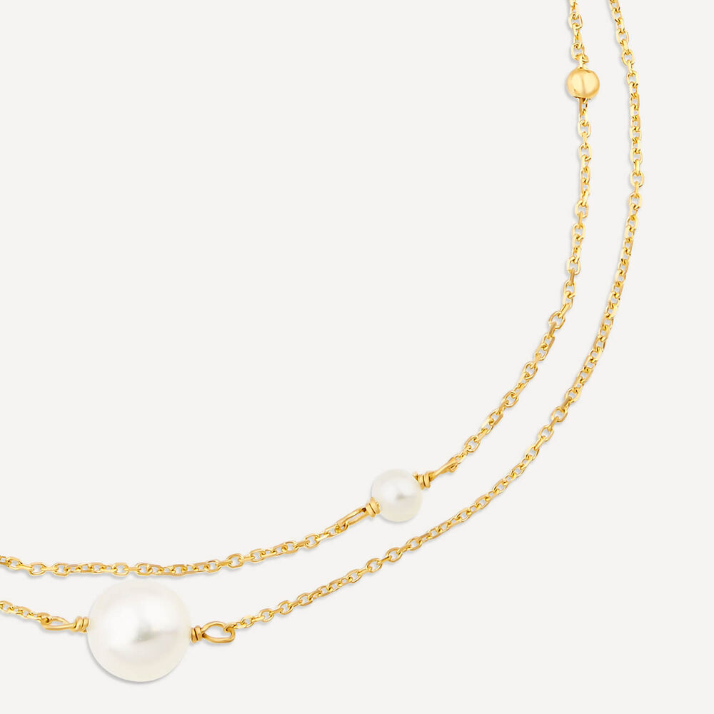 9ct Yellow Gold Pearl & Beads Two Strand Bracelet image number 1