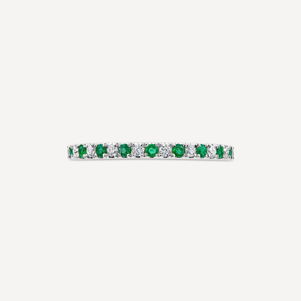 9ct White Gold Emerald & 0.09ct Diamond Claw Set Eternity Ring