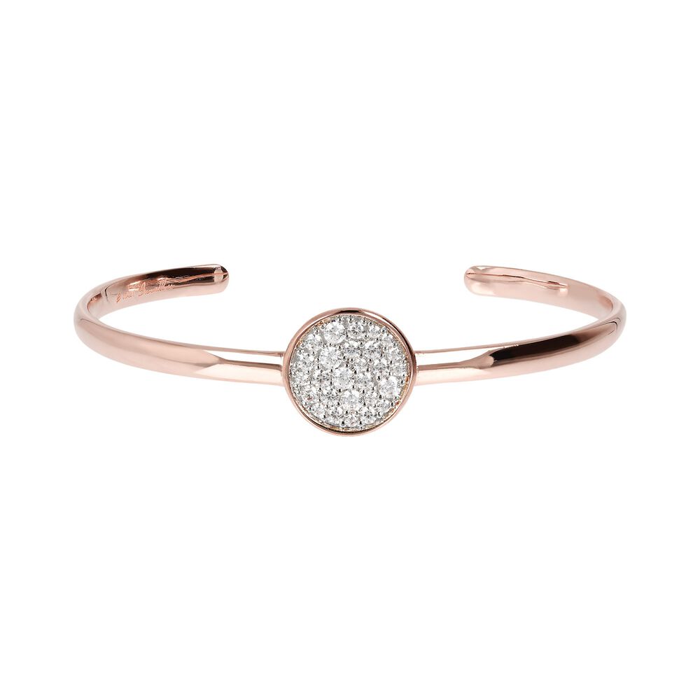 Bronzallure 18ct Rose Gold-Plated Cubic Zirconia Open Bangle image number 1