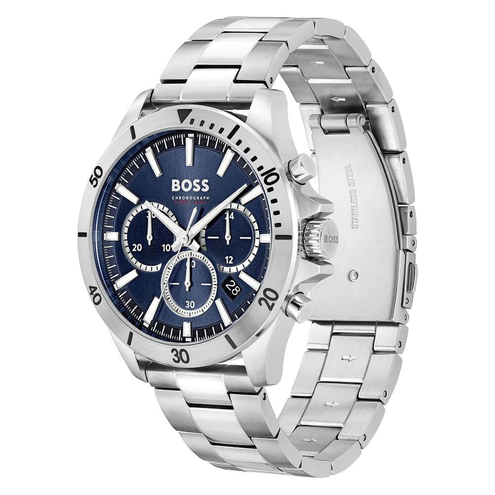BOSS Troper 44mm Blue Chronograph Dial Steel Bracelet Watch