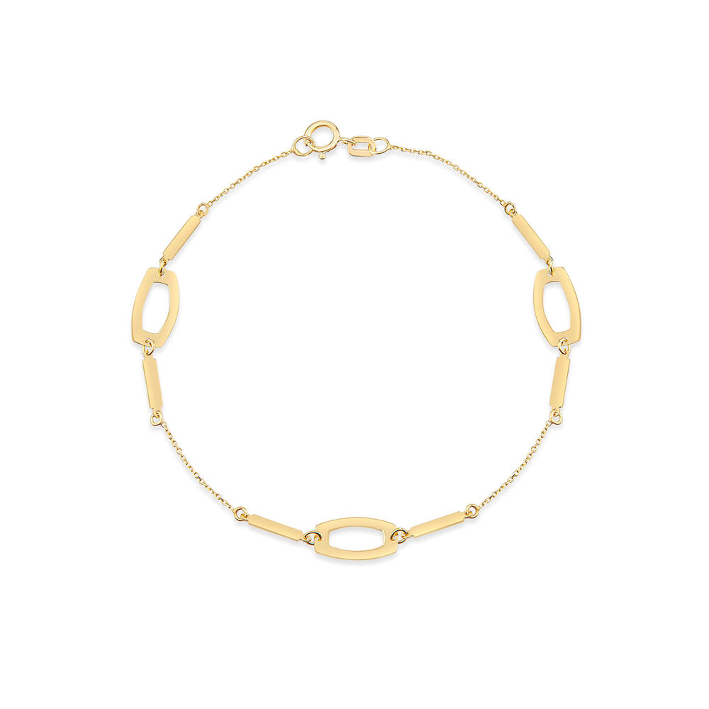 9ct Yellow Gold Open Oval & Bar Chain Link Bracelet image number 0