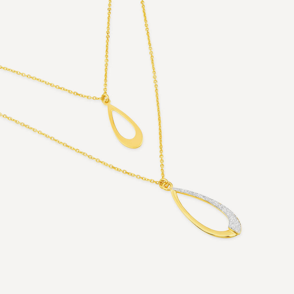 9ct Yellow Gold Half Glitter& Polished Open Pear Double Chain Necklet image number 3