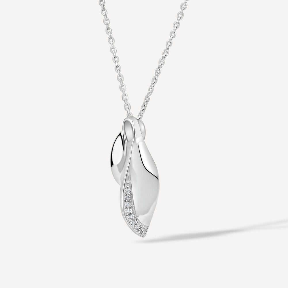 Sterling Silver Cubic Zirconia Double Leaf Shaped Pendant image number 1